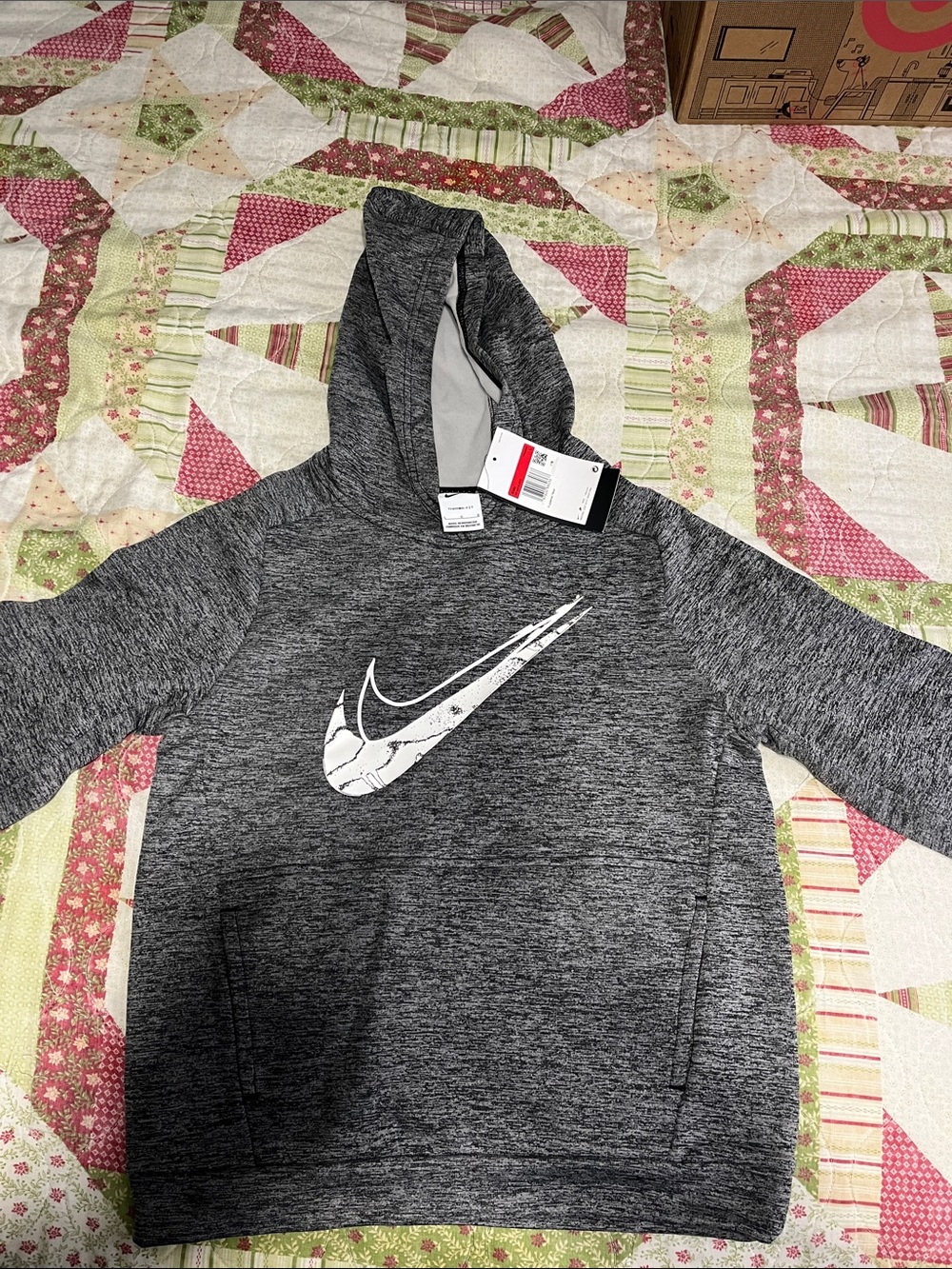 Nike Kids Black/Gray Marled Zip-Up Hoodie with White Swoosh